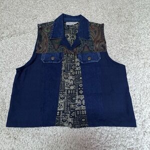 SHELLY & ARNOLD Denim Vest Womens Large Cotton Metal‎ Button Front Sleeveless